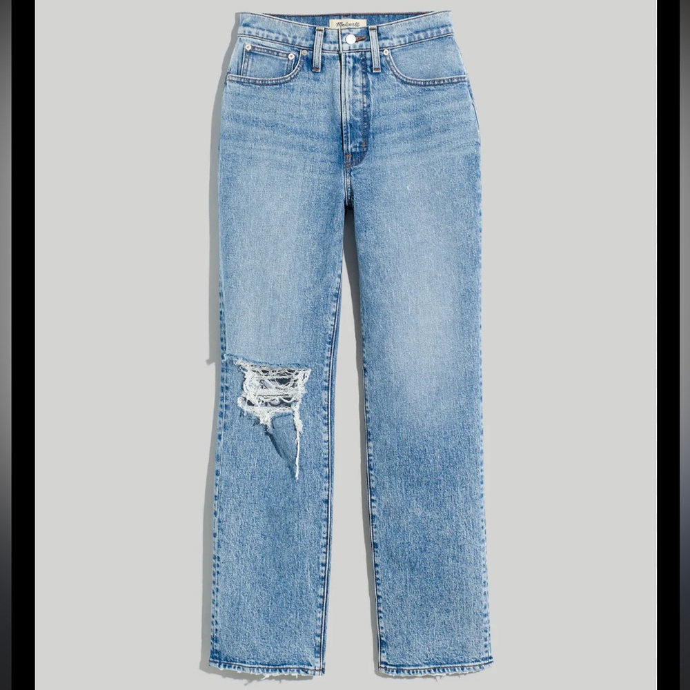 Madewell The Perfect Vintage Straight Jean Kingsbury Wash Knee-Rip Edition - Picture 5 of 13